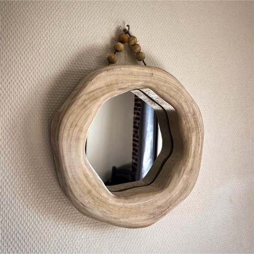 Miroir mural rond cadre - , beige