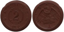 Allemagne - Saxe 2 MARQUES 1921 - Monnaie de Secours - Porcelaine