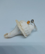 Bague réglable en argent entrelacé labradorite et cornaline création unique