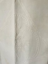Antique LARGE French BRIDE PIQUE DE PROVENCE bed COVERLET LACE TRIM c1930