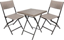 Meubles Bistro Set Rotin Salon de Jardin Balcon Marrón Table Chaises Pliable