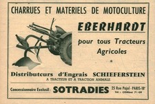 Publicité ancienne charrues Eberhardt  matériel agricole 1955 issue de magazine
