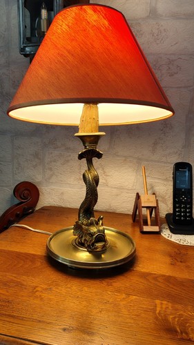 Lampe dauphin bronze - lampe,