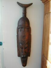 Grand Masque Ancien Bois Sculpté Art Déco Ethnique Objets du Début XXème B.Etat