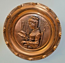 ANCIEN CUIVRE VERNIS TABLEAU LA LISEUSE DECORATION CHEMINEE CANDELABRE