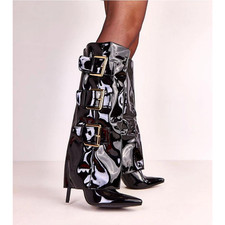 Women Buckle Shiny Faux