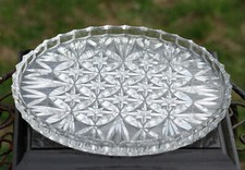 Plateau verre taillé ancien plat 22,5cm  Vintage French Cut Glass Plate Tray