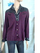 CHEMISE POLAIRE WESTERN ECOSSAISE BORDEAUX/PRUNE EMPIECEMENT SATIN NOIR COMME 9