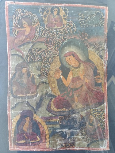 Ancienne peinture sur - , textile