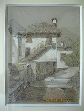 RUE DE NESSO ITALIE DESSIN ORIGINAL AU PASTEL DE G.BRATTSTRÖM 7/9 1933