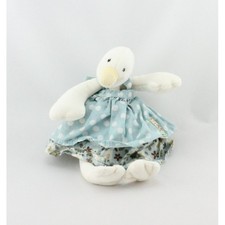 Doudou Oie canard la grande famille robe bleue fleurs Moulin Roty - 17478