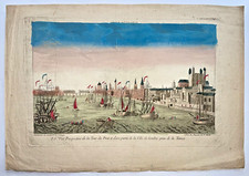 LONDON THAMES c. 1760 LARGE ANTIQUE OPTICAL VIEW 18TH CENTURY