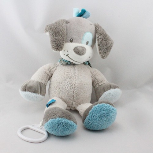 Doudou musical chien - gris, bleu