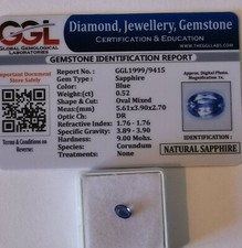 Saphir bleu  naturel du Sri-lanka de 0,52 carat avec certificat.