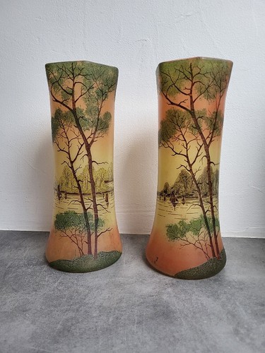 Paire vases verre - paire, peint