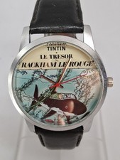 Montre Vintage Tintin Mécanisme À Quartz Argenté Bracelet Cuir