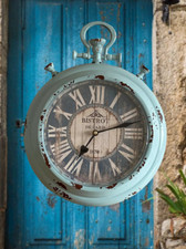 Horloge Murale - Bistrot de Paris - Métal Bleu (30 x 39 x 5 cm) - Bleu Antique