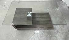 table basse design en verre et imitation bois rectangulaire 