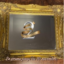 Ancien miroir biseauté, cadre bois et stuck sculpté, doré, fin 19e siècle.