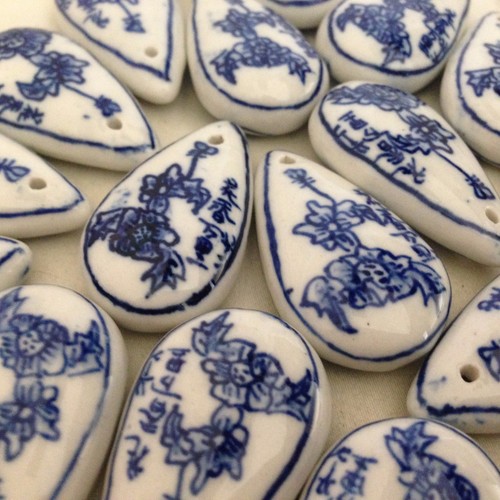 White porcelain focal bead - porcelain,