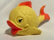 Jouet de bain DELACOSTE 1970 Poisson jaune vintage VULLI made in France rubber