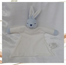 Doudou Plat Lapin Blanc bleu