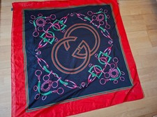 GUCCI CARRÉ DE SOIE / ÉTOLE / CHÂLE MODE VINTAGE FEMME ROUGE ROSE VERT CHAINES