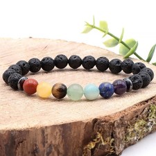Bracelet boule 7 chakras et pierre de lave 8mm