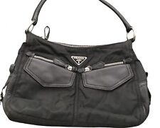 Très Beau Et Authentique Sac Toile Cuir Noir Prada Tbe
