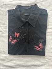 MISE AU GREEN Superbe Chemisier Femme Manches Longues Noir Brodé Papillons T 5