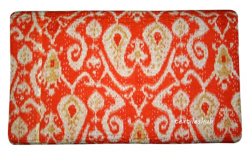Couverture kantha ikat orange - ikat,