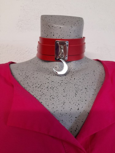 Collier punk cuir rouge - punk,