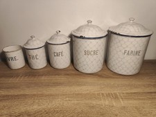 Ancien ensemble de pots émaillés vintage – déco cuisine rétro campagne 