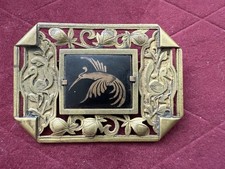 Broche Art Nouveau / Art Déco en laiton et émail, oiseaux, 1900-20 France