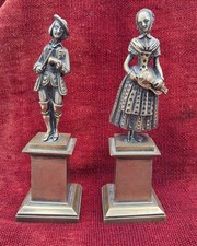 Paire De Statuette En Bronze, Musiciens, XIXème, Vielle à Roue Et Flûte