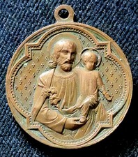 XIX ème - Superbe Médaille Cuivre 32mm - St Joseph Jésus Marie Par L. Penin 1860