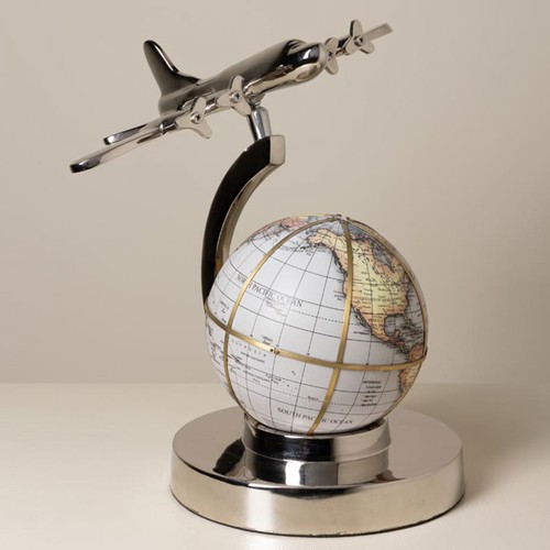 Mappemonde métal argenté - en,