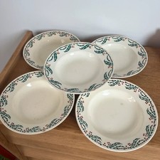 Lot de 5 assiettes creuses houx lunéville moulin des loups vintage Noël