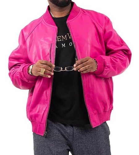 Blouson bomber rose - , cuir