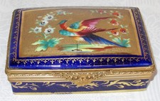 SUPERBE ANCIENNE  BOITE / COFFRET EN PORCELAINE  LE TALLEC DECOR D'OISEAUX