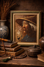Tableau ancien fumeur chinois