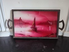 Plateau en métal et verre peint à la main signé DAX