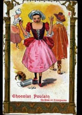 IMAGE CHROMO gaufrée CHOCOLAT POULAIN / FEMME costumée MALADROITE