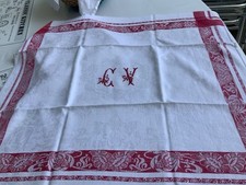 Linge Ancien 1 Grandes serviettes Damassée De Soie Liteau Rouge Monogramme C V