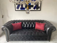 Canapé Chesterfield cuir noir vintage