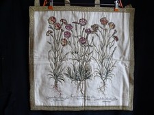 Rideau ou panneau décor floral rehaussé de fils métalliques or 54 x 54 cm