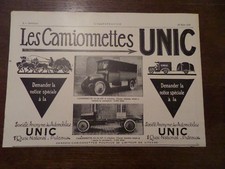 Publicité ancienne 1919 camion camionnette UNIC Pub 29.5 x 20.5 advert old car