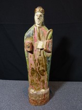 Sculpture statue ancienne 19 siècle XIX en bois sculpté saint ecclésiastique