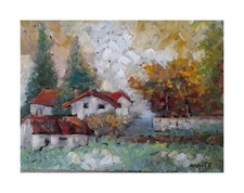 Léo Ayotte Huile sur panneau  "maison de campagne canadienne" Rare