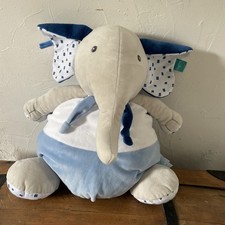 Doudou Peluche Range Pyjama Babynat Éléphant Bleu Edgar Blanc Carrés BN0514